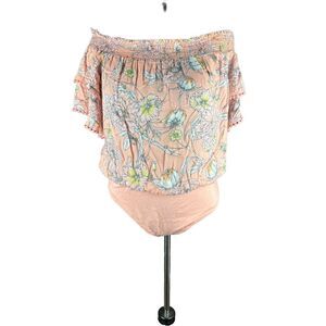 Belk Wonderly XL off the shoulder smocked peach pink floral bodysuit